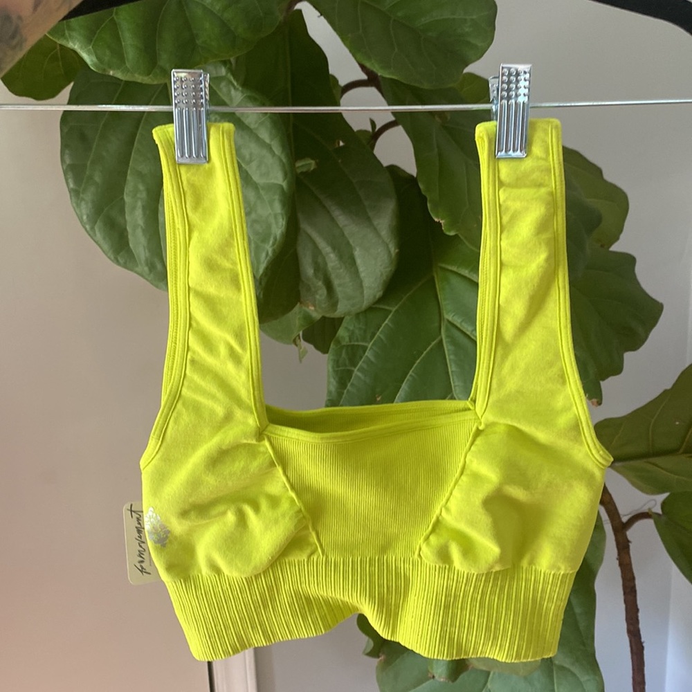 FREE PEOPLE MOVEMENT GOOD KARMA SQAURE NECK BRA - Highlighter Yellow